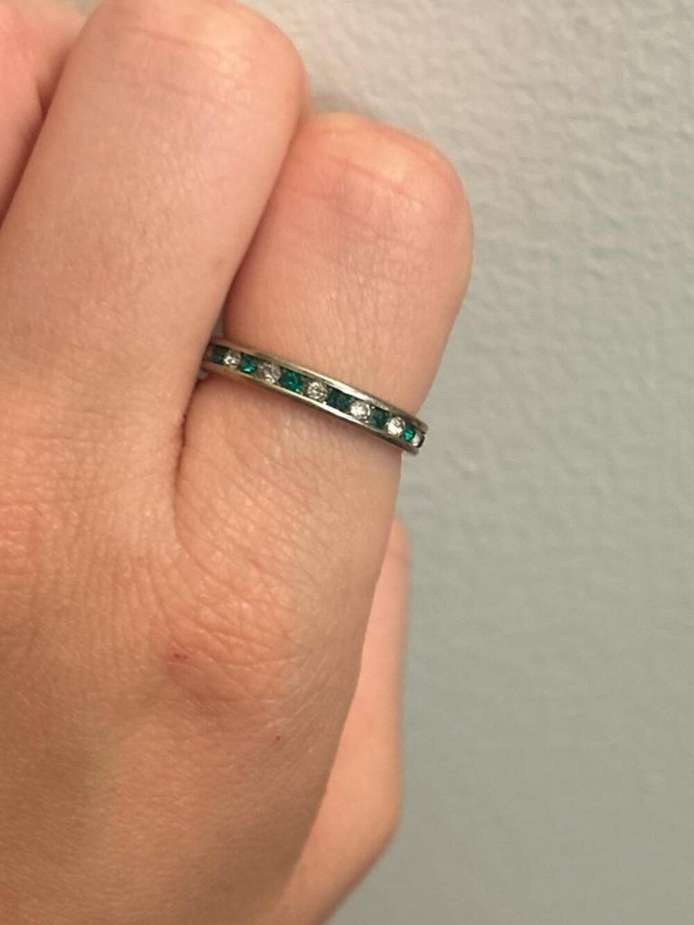 Silver and green ring